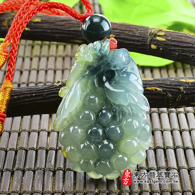 人気商品ランキング 中国 玉石翡翠玉彫刻 葡萄刻 置物 唐木台付 M 3753 