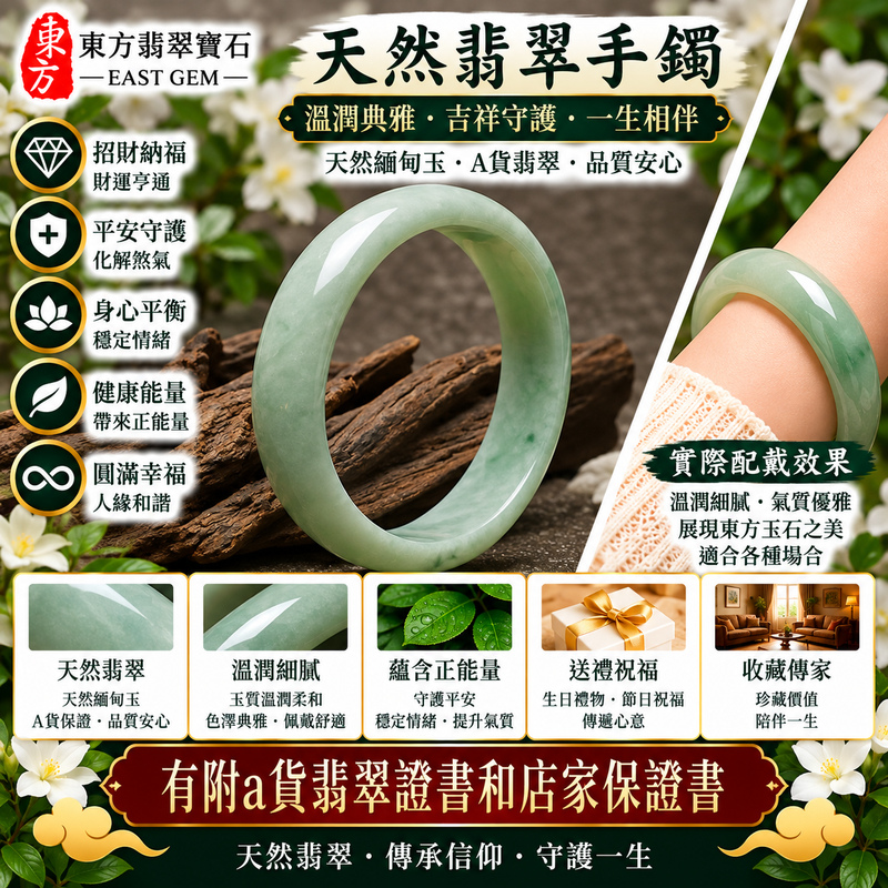 【A貨淺綠色豆種翡翠手鐲|天然緬甸玉翡翠玉鐲、淺綠色豆種圓鐲19.5、些微透光、翠色清雅自然、玉質樸實溫潤、經典圓鐲、平安順遂、圓滿幸福】天然豆種翡翠玉鐲手鐲,以清新淡雅的淺綠色澤展現天然翡翠自然之美,豆種晶體質感較為可見,整體玉質樸實溫潤並帶些微透光感,呈現天然緬甸翡翠古典自然、清雅含蓄且樸實耐看的玉石特色,搭配經典圓鐲造型,寓意平安順遂、圓滿幸福、吉祥如意、招福納祥、福氣相伴、福運綿延,適合日常佩戴、自用收藏與祝福送禮;圓鐲19.5,WG026,可客製化訂做各種緬甸玉手鐲、翡翠玉鐲,附A貨翡翠雙證書2 【A貨淺綠色豆種翡翠手鐲|天然緬甸玉翡翠玉鐲、淺綠色豆種圓鐲19.5、些微透光、翠色清雅自然、玉質樸實溫潤、經典圓鐲、平安順遂、圓滿幸福】天然豆種翡翠玉鐲手鐲,以清新淡雅的淺綠色澤展現天然翡翠自然之美,豆種晶體質感較為可見,整體玉質樸實溫潤並帶些微透光感,呈現天然緬甸翡翠古典自然、清雅含蓄且樸實耐看的玉石特色,搭配經典圓鐲造型,寓意平安順遂、圓滿幸福、吉祥如意、招福納祥、福氣相伴、福運綿延,適合日常佩戴、自用收藏與祝福送禮;圓鐲19.5,WG026,可客製化訂做各種緬甸玉手鐲、翡翠玉鐲,附A貨翡翠雙證書2