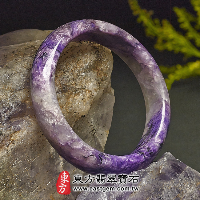 （已售出勿下標，可訂做）紫龍晶手鐲。（紫色帶白色，圓鐲19.5）PU002。客製化訂做各種紫龍晶手鐲。★附東方翡翠寶石雙證書-商品圖