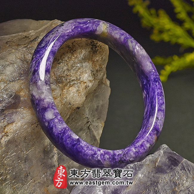 紫龍晶手鐲。（紫色帶白色，圓鐲18.5）PU004。客製化訂做各種紫龍晶手鐲。★附東方翡翠寶石雙證書-商品圖