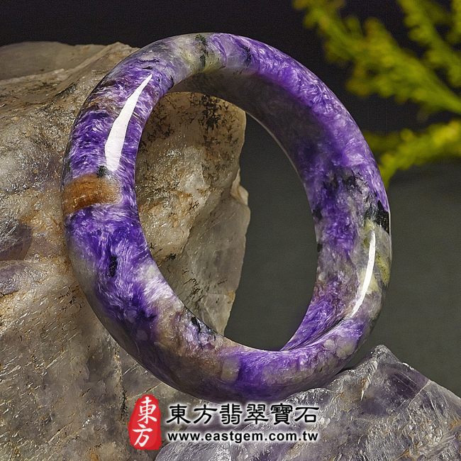 (已售出勿下單，可訂做)紫龍晶手鐲。（紫色帶白色，圓鐲17.5）PU007。客製化訂做各種紫龍晶手鐲。★附東方翡翠寶石雙證書商品圖