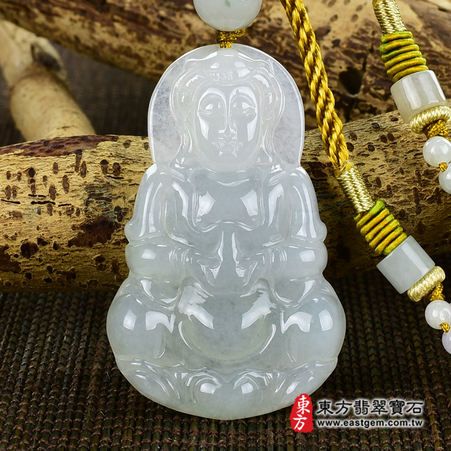 （已出售勿下標，可訂做）翡翠觀世音菩薩項鍊玉珮（觀世音菩薩、寶瓶觀音：觀世音菩薩牌A貨翡翠觀世音菩薩玉珮、緬甸玉觀世音菩薩玉墜）。淡綠色糯種觀世音菩薩，GY1005。客製化訂做各種翡翠觀世音菩薩吊墜玉珮項鍊。★附A貨翡翠雙證書翡翠手鐲、翡翠玉鐲商品