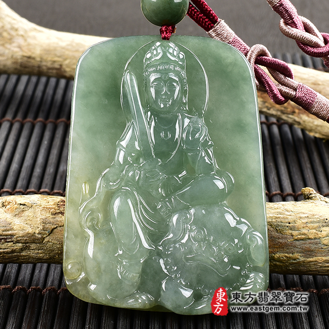 （已出售勿下標，可訂做）翡翠文殊菩薩項鍊玉珮（文殊菩薩：文殊菩薩牌A貨翡翠文殊菩薩玉珮、緬甸玉文殊菩薩玉墜）。淡綠色糯種文殊菩薩，WS110。客製化訂做各種翡翠文殊菩薩吊墜玉珮項鍊。★附A貨翡翠雙證書翡翠手鐲、翡翠玉鐲商品