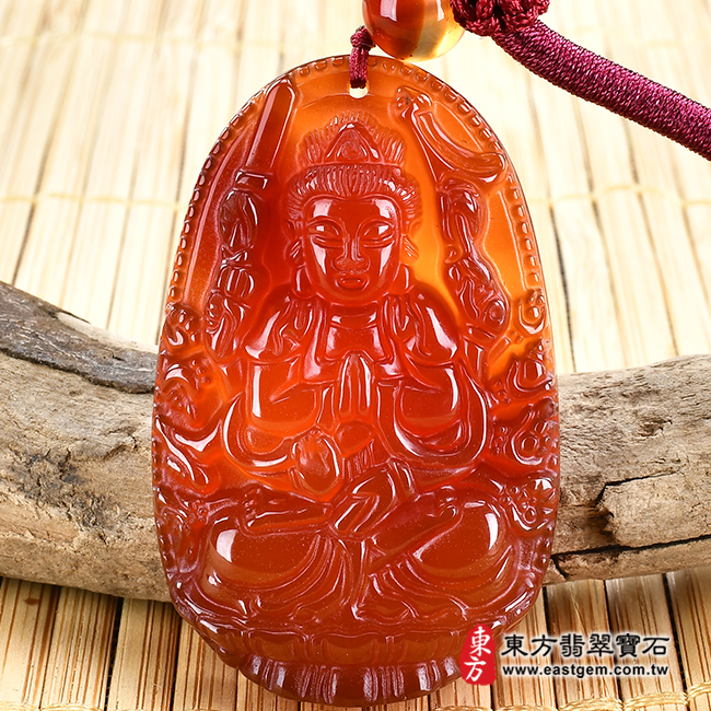 最新玉石神明玉珮商品-瑪瑙千手觀音項鍊玉珮（千手觀音：千手觀音牌瑪瑙千手觀音玉珮、玉髓千手觀音玉墜）。紅瑪瑙玉髓千手觀音，LH244。客製化訂做各種瑪瑙玉髓千手觀音吊墜玉珮項鍊。★附東方翡翠寶石保證卡