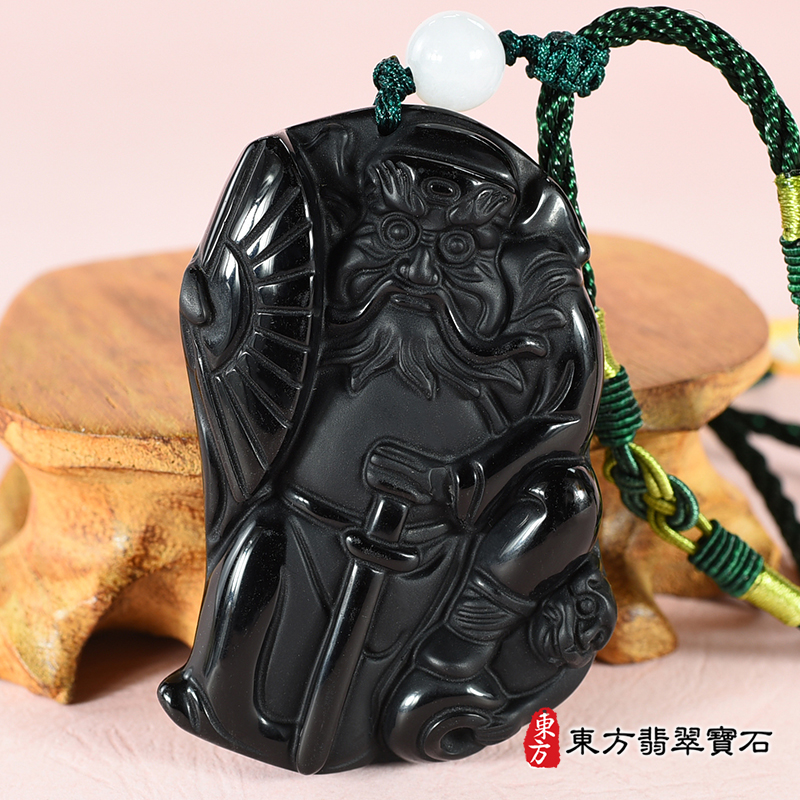 最新玉石項鍊，玉墜，吊墜商品-黑曜石鍾馗項鍊玉珮（驅魔真君：鍾馗牌黑曜石鍾馗玉珮、黑曜石鍾馗玉墜）。黑曜石鍾馗，AB028。客製化訂做各種黑曜石鍾馗吊墜玉珮項鍊。★附東方翡翠寶石保證卡