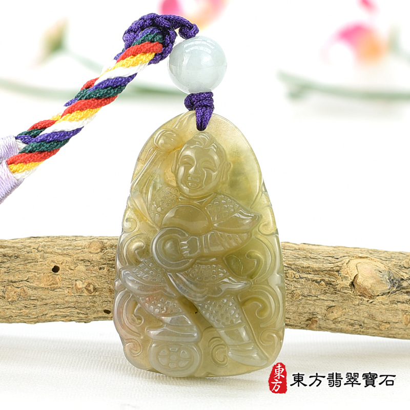 最新玉石神明玉珮商品-水草玉哪吒三太子項鍊玉珮（中壇元帥、哪吒：哪吒三太子牌水草玉三太子玉珮、水草玉哪吒三太子玉墜）。紅綠色水草玉三太子，TT173。客製化訂做各種水草玉哪吒三太子吊墜玉珮項鍊。★附東方翡翠寶石保證卡