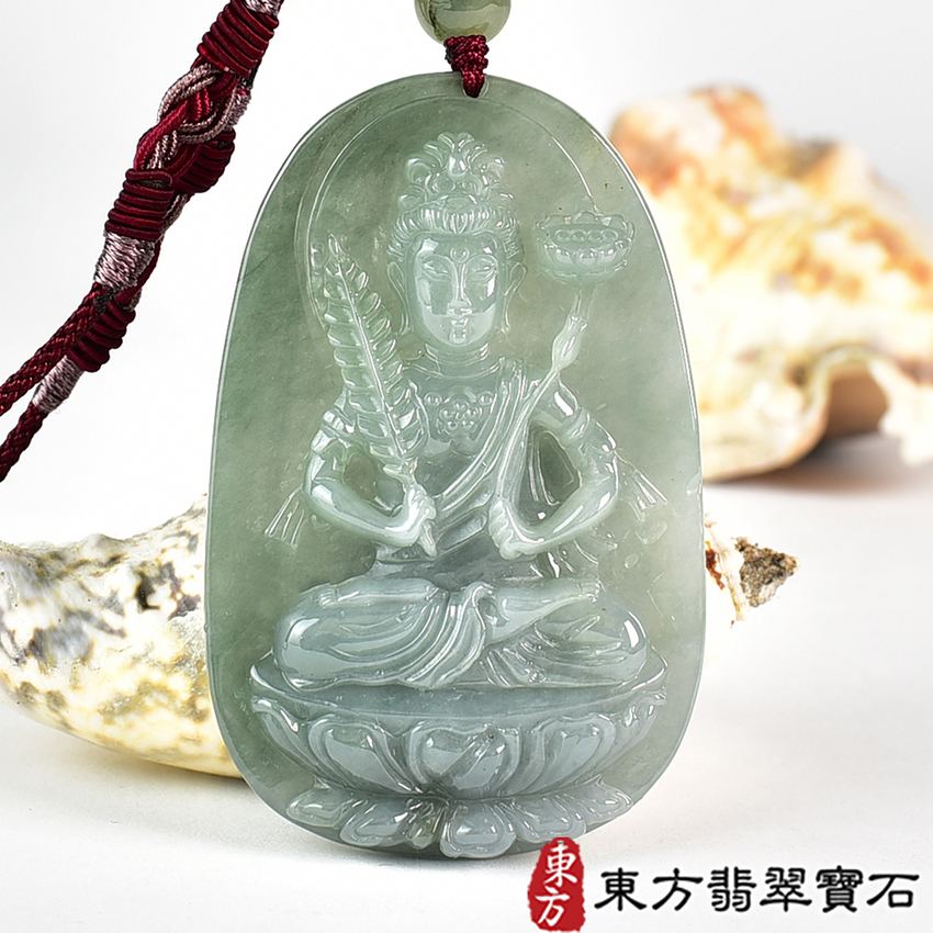 最新翡翠神明玉珮商品-翡翠虛空藏菩薩項鍊玉珮（觀世音菩薩：觀音牌A貨翡翠觀音玉珮、緬甸玉虛空藏菩薩玉墜）。糯種翡翠觀音，GY2171。客製化訂做各種翡翠觀音吊墜玉珮項鍊。★附A貨翡翠雙證書