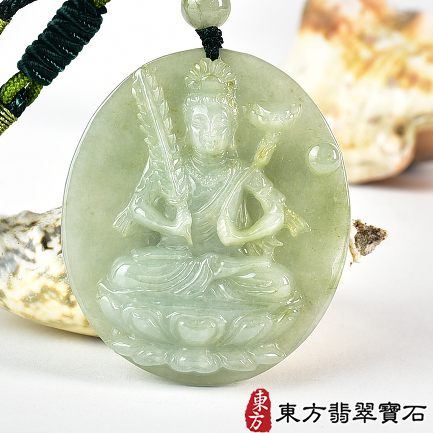 最新翡翠神明玉珮商品-翡翠虛空藏菩薩項鍊玉珮（觀世音菩薩：觀音牌A貨翡翠觀音玉珮、緬甸玉虛空藏菩薩玉墜）。糯種翡翠觀音，GY2178。客製化訂做各種翡翠觀音吊墜玉珮項鍊。★附A貨翡翠雙證書