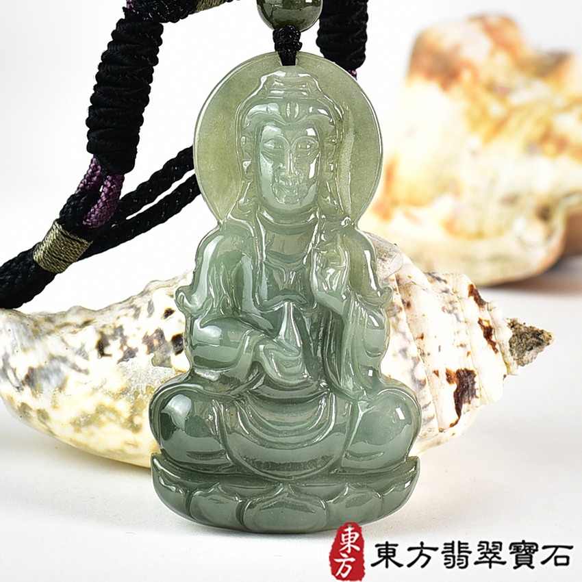 最新翡翠神明玉珮商品-翡翠寶瓶觀音項鍊玉珮（觀世音菩薩：觀音牌A貨翡翠觀音玉珮、緬甸玉觀世音菩薩玉墜）。糯種翡翠觀音，GY2179。客製化訂做各種翡翠觀音吊墜玉珮項鍊。★附A貨翡翠雙證書