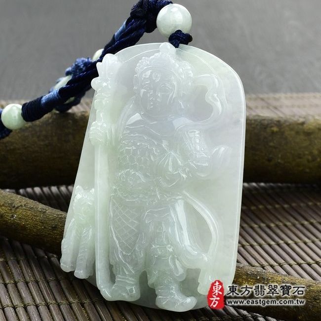 二郎神  右側照片 翡翠二郎神項鍊玉珮（二郎真君：二郎神牌A貨翡翠二郎神玉珮、緬甸玉二郎神玉墜）。糯種二郎神，KN015。客製化訂做各種翡翠二郎神吊墜玉珮項鍊。★附A貨翡翠雙證書