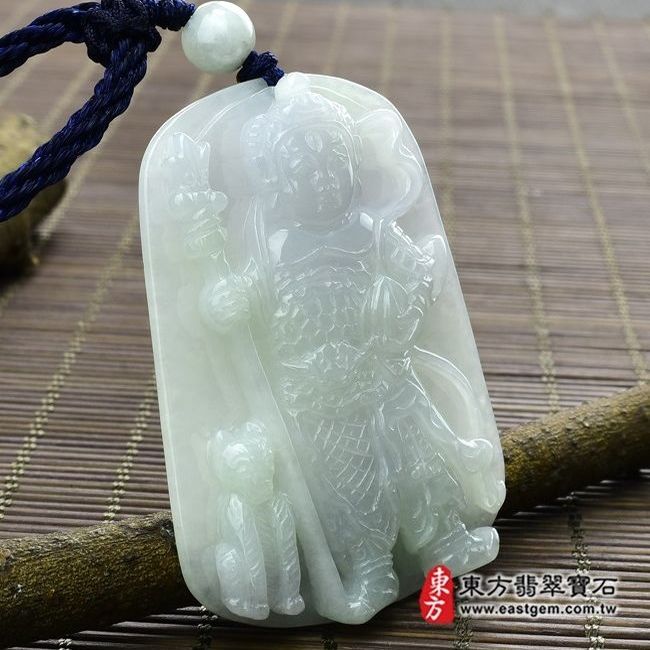 二郎神  左側照片 翡翠二郎神項鍊玉珮（二郎真君：二郎神牌A貨翡翠二郎神玉珮、緬甸玉二郎神玉墜）。糯種二郎神，KN015。客製化訂做各種翡翠二郎神吊墜玉珮項鍊。★附A貨翡翠雙證書