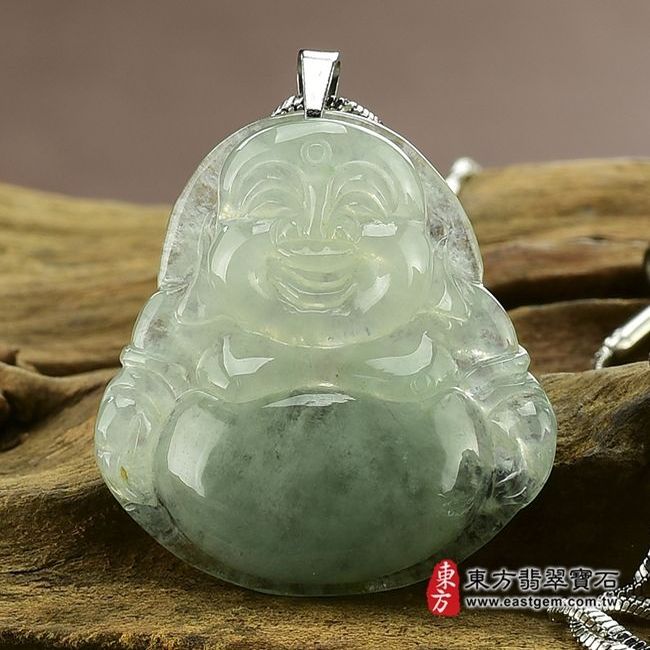 彌勒佛  正面照片  （已售出勿下標，可訂做）翡翠彌勒佛項鍊玉珮（彌勒佛：彌勒佛牌A貨翡翠彌勒佛玉珮、緬甸玉彌勒佛玉墜）。糯冰種彌勒佛，ML032。客製化訂做各種翡翠彌勒佛吊墜玉珮項鍊。★附A貨翡翠雙證書
