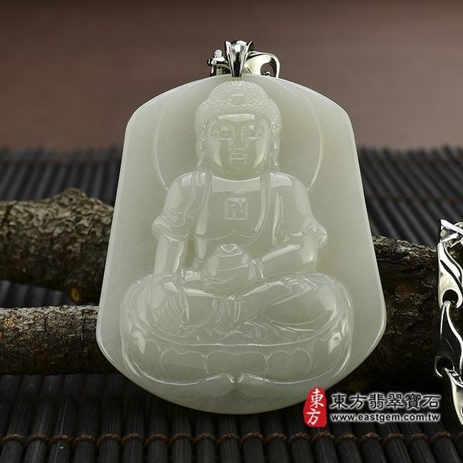 釋迦牟尼佛  正面照片  （已售出勿下標，可訂做）翡翠釋迦牟尼佛項鍊玉珮（佛祖：釋迦牟尼佛牌A貨翡翠釋迦牟尼佛玉珮、緬甸玉釋迦牟尼佛玉墜）。白翡，油青種釋迦牟尼佛，FD007。客製化訂做各種翡翠釋迦牟尼佛吊墜玉珮項鍊，★附A貨翡翠雙證書