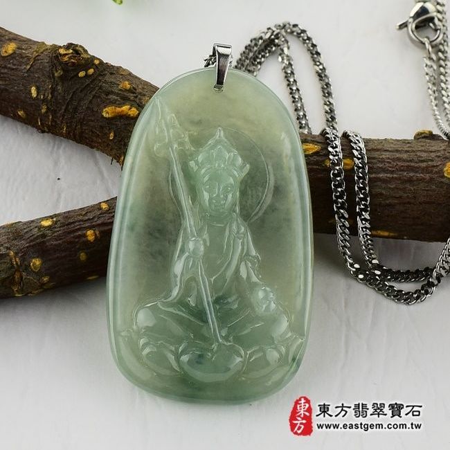 地藏王菩薩  正面照片  （已出售勿下標，可訂做）翡翠地藏王菩薩項鍊玉珮（地藏王菩薩：地藏王菩薩牌A貨翡翠地藏王菩薩玉珮、緬甸玉地藏王菩薩玉墜）。油青細糯種地藏王菩薩，DY005。客製化訂做各種翡翠地藏王菩薩吊墜玉珮項鍊。★附A貨翡翠雙證書 