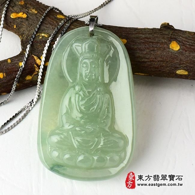地藏王菩薩  正面照片 （已出售勿下標，可訂做）翡翠地藏王菩薩項鍊玉珮（地藏王菩薩：地藏王菩薩牌A貨翡翠地藏王菩薩玉珮、緬甸玉地藏王菩薩玉墜）。淺綠細糯種地藏王菩薩，DY006。客製化訂做各種翡翠地藏王菩薩吊墜玉珮項鍊。★附A貨翡翠雙證書