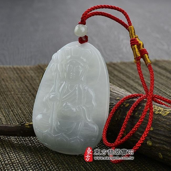 地藏王菩薩  右側照片翡翠地藏王菩薩項鍊玉珮（地藏王菩薩：地藏王菩薩牌A貨翡翠地藏王菩薩玉珮、緬甸玉地藏王菩薩玉墜）。白色細糯種地藏王菩薩，DY008。客製化訂做各種翡翠地藏王菩薩吊墜玉珮項鍊。★附A貨翡翠雙證書