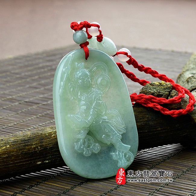三太子哪吒(中壇元帥)  右側照片 （已出售勿下標，可訂做）翡翠哪吒三太子項鍊玉珮（中壇元帥、哪吒：哪吒三太子牌A貨翡翠三太子玉珮、緬甸玉哪吒三太子玉墜）。油青糯種三太子，TT035。客製化訂做各種翡翠哪吒三太子吊墜玉珮項鍊。★附A貨翡翠雙證書