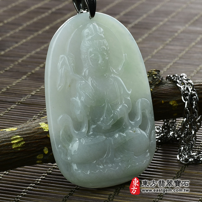 觀音菩薩/楊柳觀音菩薩 左側照片 （已出售勿下標，可訂做）翡翠觀音菩薩項鍊玉珮（楊柳觀音菩薩：觀音菩薩牌A貨翡翠觀音菩薩玉珮、緬甸玉觀音菩薩玉墜）。糯種飄花觀音菩薩，GY319。客製化訂做各種翡翠觀音菩薩吊墜玉珮項鍊。★附A貨翡翠雙證書  