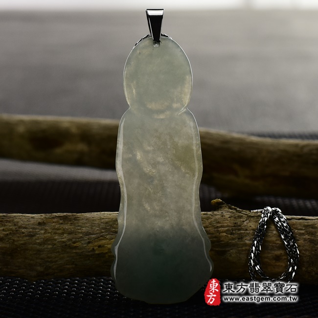 觀音項鍊玉珮背面照片   （已出售勿下標，可訂做）翡翠觀音項鍊玉珮（觀世音菩薩：觀音牌A貨翡翠觀音玉珮、緬甸玉觀音玉墜）。淺綠色細糯種觀音，GY388。客製化訂做各種翡翠觀音吊墜玉珮項鍊。★附A貨翡翠雙證書.jpg