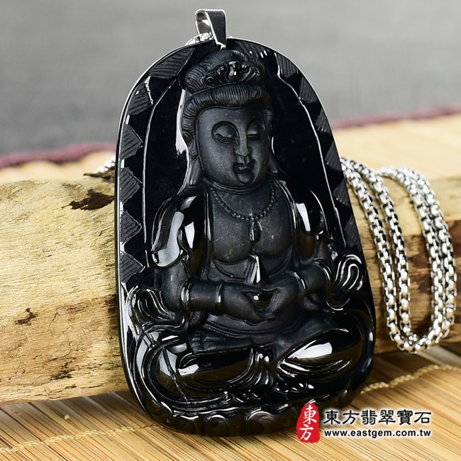 觀音項鍊玉珮左側照片   翡翠觀音項鍊玉珮（觀世音菩薩，寶瓶觀音：觀音牌A貨翡翠觀音玉珮、緬甸玉觀音玉墜）。墨翠觀音，GY417。客製化訂做各種翡翠觀音吊墜玉珮項鍊。★附A貨翡翠雙證書.jpg
