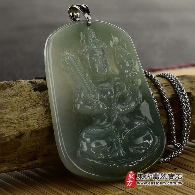 虛空藏菩薩項鍊玉珮左側照片   （已出售勿下標，可訂做）翡翠虛空藏菩薩項鍊玉珮（虛空藏菩薩：虛空藏菩薩牌A貨翡翠虛空藏菩薩玉珮、緬甸玉虛空藏菩薩玉墜）。淺綠色糯種帶黃翡翠虛空藏菩薩，GY419。客製化訂做各種翡翠虛空藏菩薩吊墜玉珮項鍊。★附A貨翡翠雙證書.jpg