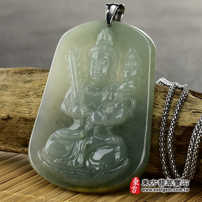 虛空藏菩薩項鍊玉珮右側照片   （已出售勿下標，可訂做）翡翠虛空藏菩薩項鍊玉珮（虛空藏菩薩：虛空藏菩薩牌A貨翡翠虛空藏菩薩玉珮、緬甸玉虛空藏菩薩玉墜）。淺綠色糯種帶黃翡翠虛空藏菩薩，GY419。客製化訂做各種翡翠虛空藏菩薩吊墜玉珮項鍊。★附A貨翡翠雙證書.jpg