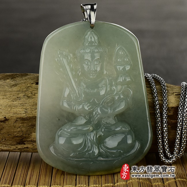 虛空藏菩薩項鍊玉珮正面照片   （已出售勿下標，可訂做）翡翠虛空藏菩薩項鍊玉珮（虛空藏菩薩：虛空藏菩薩牌A貨翡翠虛空藏菩薩玉珮、緬甸玉虛空藏菩薩玉墜）。淺綠色糯種帶黃翡翠虛空藏菩薩，GY419。客製化訂做各種翡翠虛空藏菩薩吊墜玉珮項鍊。★附A貨翡翠雙證書.jpg