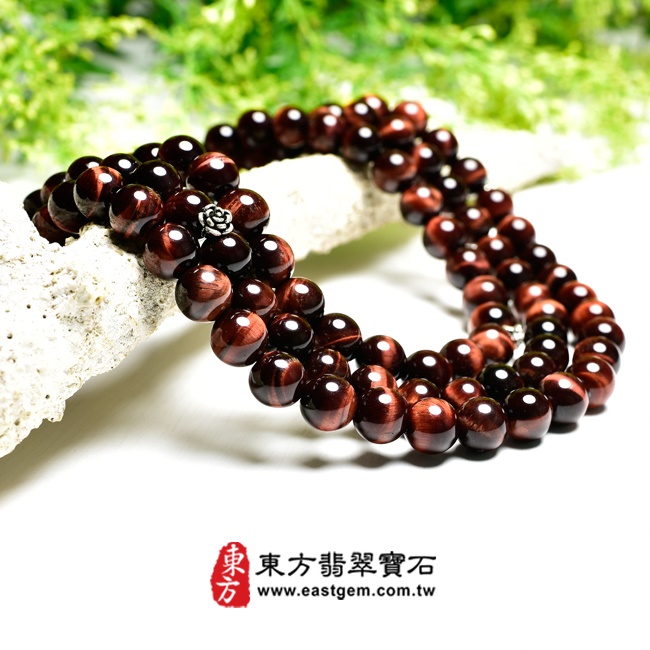 紅虎眼手鍊右側照片   （已出售勿下標，可訂做）紅虎眼手鍊。（紅虎眼珠子，珠徑約8~10mm，OTR027）。客製化設計各種紅虎眼珠串、紅虎眼珠子、紅虎眼手鍊、紅虎眼手珠。★附東方翡翠寶石保證卡
