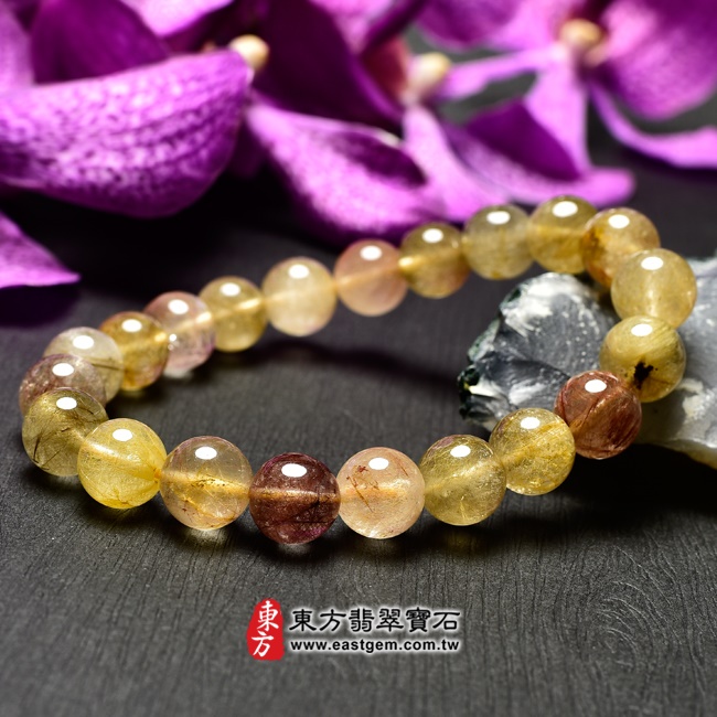 髮晶手鍊右側照片   髮晶手鍊(髮晶珠子，珠徑約9.5mm，OFJ032) 客製化設計各種髮晶珠串、髮晶珠子、髮晶手珠。★附東方翡翠寶石保證卡