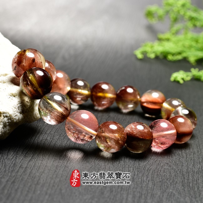 髮晶天然玉石珠串手鍊左側照片  髮晶手鍊(髮晶珠子，珠徑約12mm，OFJ137) 客製化設計各種髮晶珠串、髮晶珠子、髮晶手珠。★附東方翡翠寶石保證卡.jpg