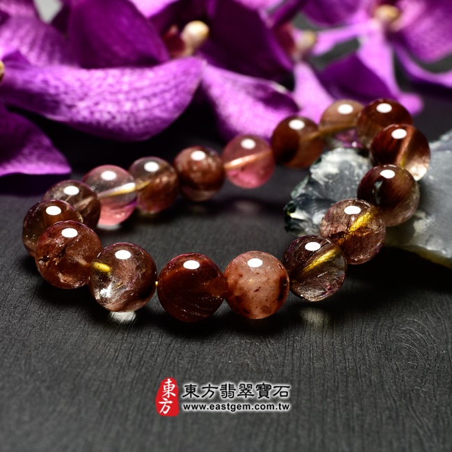 髮晶天然玉石珠串手鍊右側照片  髮晶手鍊(髮晶珠子，珠徑約12mm，OFJ137) 客製化設計各種髮晶珠串、髮晶珠子、髮晶手珠。★附東方翡翠寶石保證卡.jpg
