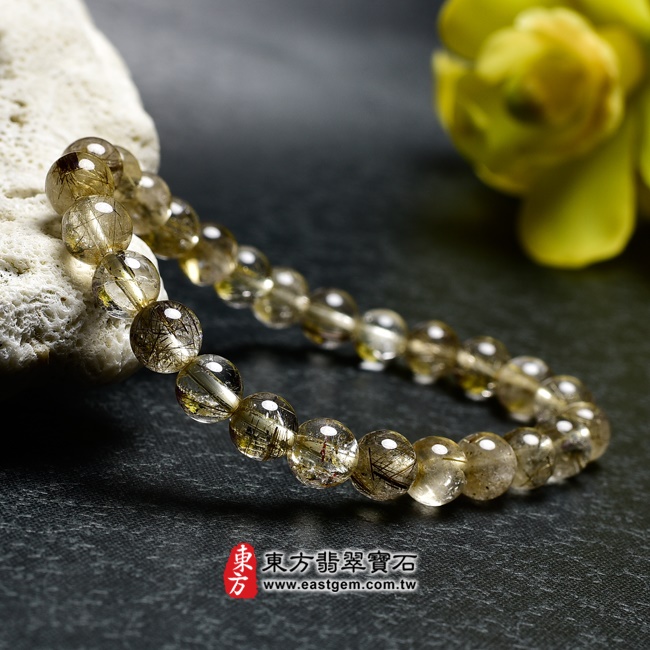 髮晶手鍊正面照片 髮晶手鍊(髮晶珠子，珠徑約6.5mm，OFJ244) 客製化設計各種髮晶珠串、髮晶珠子、髮晶手珠。★附東方翡翠寶石保證卡