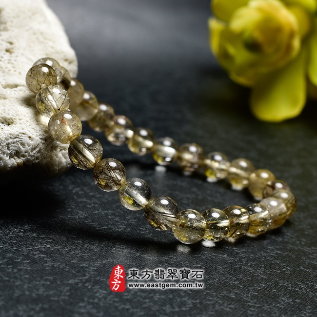 髮晶手鍊背面照片 髮晶手鍊(髮晶珠子，珠徑約6.5mm，OFJ244) 客製化設計各種髮晶珠串、髮晶珠子、髮晶手珠。★附東方翡翠寶石保證卡