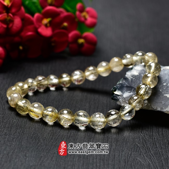 髮晶手鍊左側照片 髮晶手鍊(髮晶珠子，珠徑約6.5mm，OFJ244) 客製化設計各種髮晶珠串、髮晶珠子、髮晶手珠。★附東方翡翠寶石保證卡