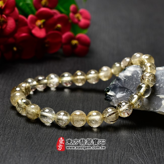 髮晶手鍊右側照片 髮晶手鍊(髮晶珠子，珠徑約6.5mm，OFJ244) 客製化設計各種髮晶珠串、髮晶珠子、髮晶手珠。★附東方翡翠寶石保證卡