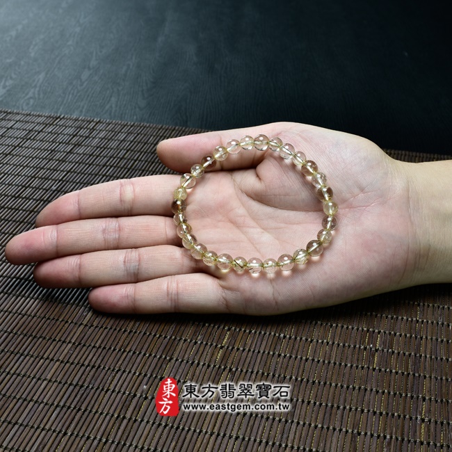 髮晶手鍊大小示意圖照片 髮晶手鍊(髮晶珠子，珠徑約6.5~7mm，OFJ246) 客製化設計各種髮晶珠串、髮晶珠子、髮晶手珠。★附東方翡翠寶石保證卡