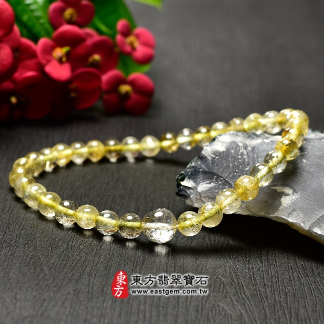 髮晶天然玉石珠串手鍊右側照片  髮晶手鍊(髮晶珠子，珠徑約5~7.5mm，OFJ276) 客製化設計各種髮晶珠串、髮晶珠子、髮晶手珠。★附東方翡翠寶石保證卡.jpg