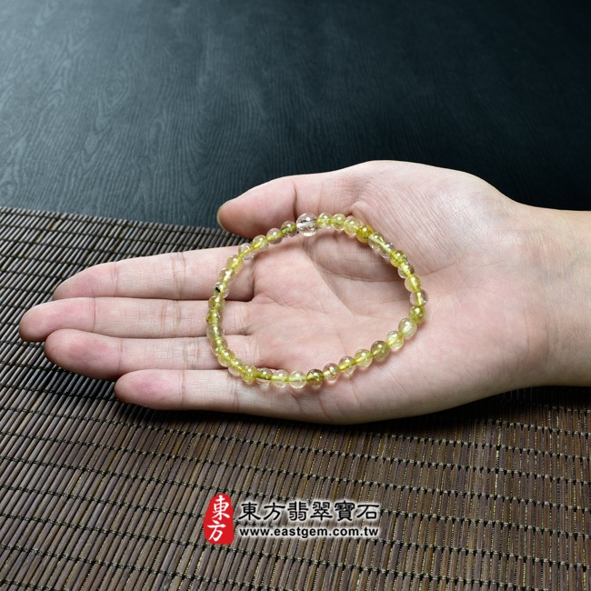 髮晶天然玉石珠串手鍊大小示意圖  髮晶手鍊(髮晶珠子，珠徑約5~7.5mm，OFJ276) 客製化設計各種髮晶珠串、髮晶珠子、髮晶手珠。★附東方翡翠寶石保證卡.jpg