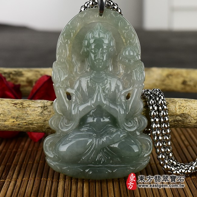 千手觀音項鍊玉珮  正面照片   （已出售勿下標，可訂做）翡翠千手觀音項鍊玉珮（千手觀音：千手觀音牌A貨翡翠千手觀音玉珮、緬甸玉千手觀音玉墜）。淡綠色糯種千手觀音，LH051。客製化訂做各種翡翠千手觀音吊墜玉珮項鍊。★附A貨翡翠雙證書.jpg