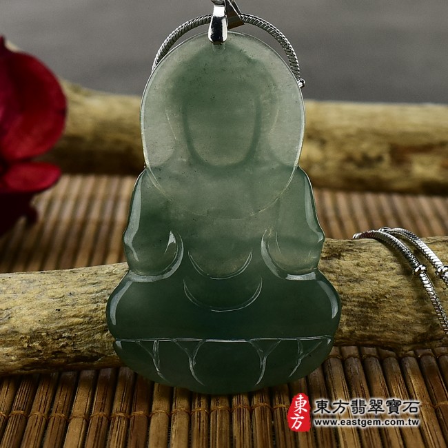 觀音背面照片 （已出售勿下標，可訂做）翡翠觀音項鍊玉珮（觀世音菩薩：觀音牌A貨翡翠觀音玉珮、緬甸玉觀音玉墜）。綠色糯冰種觀音，GY443。客製化訂做各種翡翠觀音吊墜玉珮項鍊。★附A貨翡翠雙證書