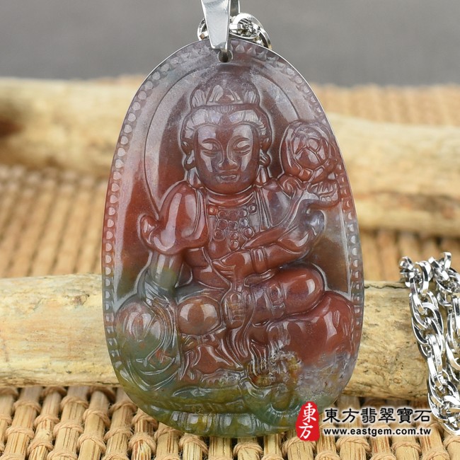 普賢菩薩項鍊玉珮正面照片   水草玉普賢菩薩項鍊玉珮（普賢菩薩：普賢菩薩牌水草玉普賢菩薩玉珮、水草玉普賢菩薩玉墜）。水草玉普賢菩薩，BS092。客製化訂做各種水草玉普賢菩薩吊墜玉珮項鍊。★附東方翡翠寶石保證卡 