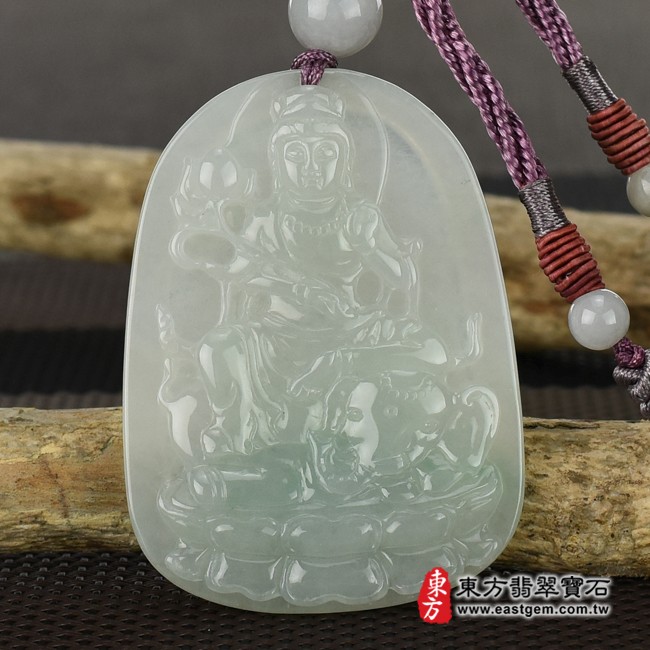 普賢菩薩項鍊玉珮正面照片   （已出售勿下標，可訂做）翡翠普賢菩薩項鍊玉珮（普賢菩薩：普賢菩薩牌A貨翡翠普賢菩薩玉珮、緬甸玉普賢菩薩玉墜）。淡綠色糯種普賢菩薩，BS085。客製化訂做各種翡翠普賢菩薩吊墜玉珮項鍊。★附A貨翡翠雙證書