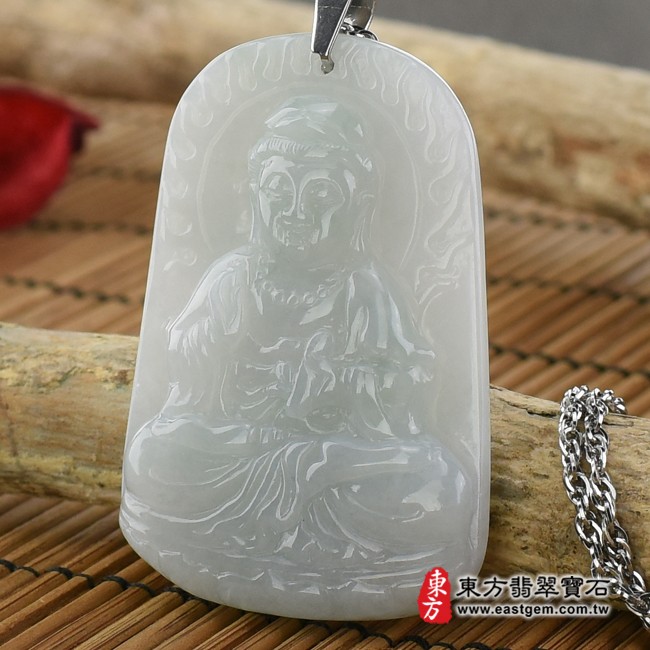 觀世音菩薩項鍊玉珮右側照片   （已出售勿下標，可訂做）翡翠觀世音菩薩項鍊玉珮（觀世音菩薩、持經觀音：觀世音菩薩牌A貨翡翠觀世音菩薩玉珮、緬甸玉觀世音菩薩玉墜）。淡綠色糯種觀世音菩薩，GY641。客製化訂做各種翡翠觀世音菩薩吊墜玉珮項鍊。★附A貨翡翠雙證書