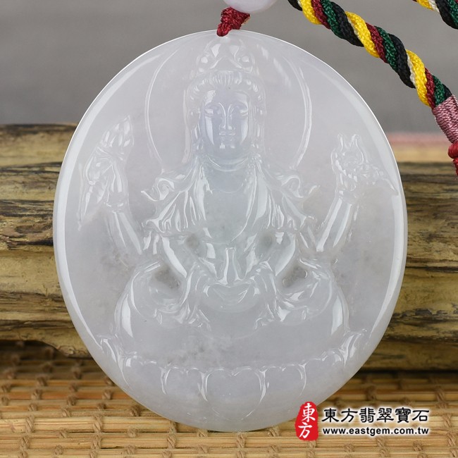 千手觀音項鍊玉珮正面照片  （已出售勿下標，可訂做）翡翠千手觀音項鍊玉珮（千手觀音：千手觀音牌A貨翡翠千手觀音玉珮、緬甸玉千手觀音玉墜）。淡紫色糯種千手觀音，LH098。客製化訂做各種翡翠千手觀音吊墜玉珮項鍊。★附A貨翡翠雙證書