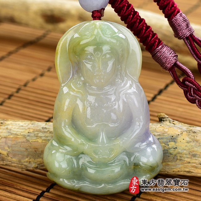 觀世音菩薩項鍊玉珮正面照片   （已出售勿下標，可訂做）翡翠觀世音菩薩項鍊玉珮（觀世音菩薩：觀世音菩薩牌A貨翡翠觀世音菩薩玉珮、緬甸玉觀世音菩薩玉墜）。細豆種春帶彩觀世音菩薩，GY733。客製化訂做各種翡翠觀世音菩薩吊墜玉珮項鍊。★附A貨翡翠雙證書