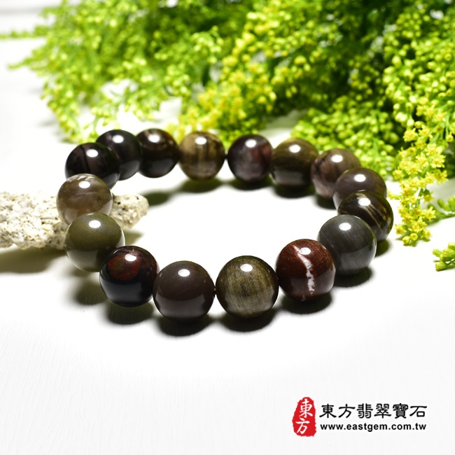 木化石樹化玉手鍊左側照片 木化石手鍊、樹化玉手鍊(木化石珠子、樹化玉珠子，珠徑約14mm，16顆珠，OWO015) 客製化設計各種木化石珠串、樹化玉珠串、木化石珠子、樹化玉珠子、木化石手鍊、樹化玉手鍊、木化石手珠、樹化玉手珠。★附東方翡翠寶石保證卡