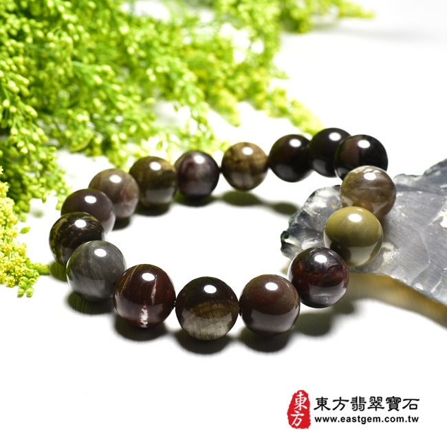 木化石樹化玉手鍊右側照片 木化石手鍊、樹化玉手鍊(木化石珠子、樹化玉珠子，珠徑約14mm，16顆珠，OWO015) 客製化設計各種木化石珠串、樹化玉珠串、木化石珠子、樹化玉珠子、木化石手鍊、樹化玉手鍊、木化石手珠、樹化玉手珠。★附東方翡翠寶石保證卡