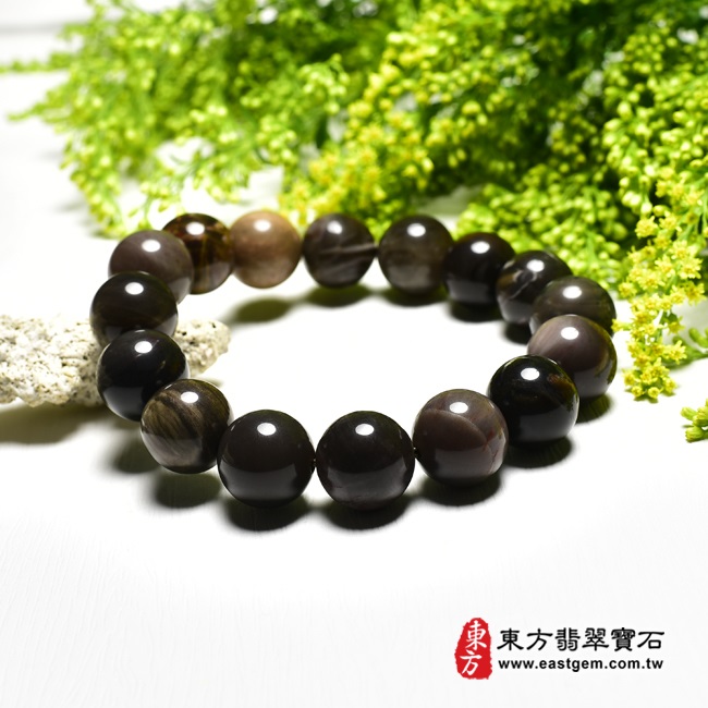 木化石樹化玉手鍊左側照片 木化石手鍊、樹化玉手鍊(木化石珠子、樹化玉珠子，珠徑約14mm，16顆珠，OWO018) 客製化設計各種木化石珠串、樹化玉珠串、木化石珠子、樹化玉珠子、木化石手鍊、樹化玉手鍊、木化石手珠、樹化玉手珠。★附東方翡翠寶石保證卡