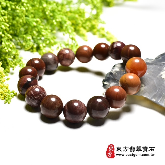 木化石樹化玉手鍊右側照片 木化石手鍊、樹化玉手鍊(木化石珠子、樹化玉珠子，珠徑約14mm，16顆珠，OWO020) 客製化設計各種木化石珠串、樹化玉珠串、木化石珠子、樹化玉珠子、木化石手鍊、樹化玉手鍊、木化石手珠、樹化玉手珠。★附東方翡翠寶石保證卡