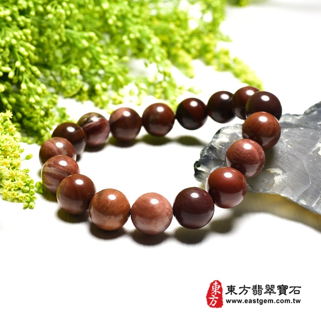 木化石樹化玉手鍊右側照片 木化石手鍊、樹化玉手鍊(木化石珠子、樹化玉珠子，珠徑約12mm，17顆珠，OWO032) 客製化設計各種木化石珠串、樹化玉珠串、木化石珠子、樹化玉珠子、木化石手鍊、樹化玉手鍊、木化石手珠、樹化玉手珠。★附東方翡翠寶石保證卡